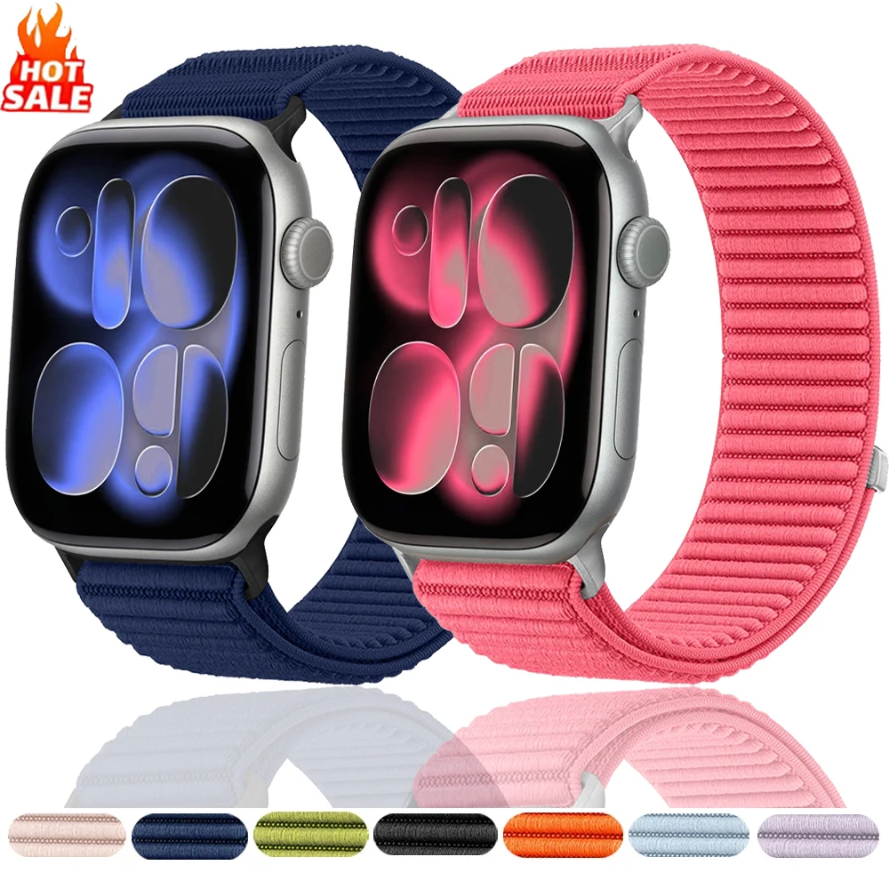 Geflochtenes Nylonarmband für Apple Watch Ultra 49 mm 11, 10, 9, 8, 45/41/46/42 mm, atmungsaktives Metallkopfband, iWatch 6 5 4 SE 44/40 mm Correa