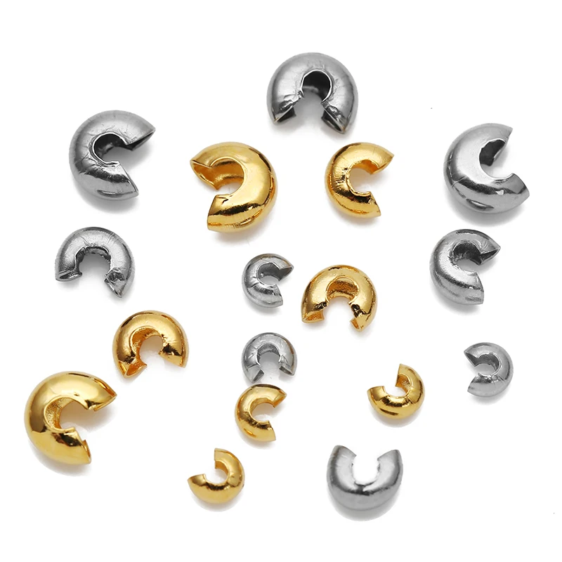 50pcs 3mm 4mm 5mm Gold Stainless Steel Crimp End Beads Cover Round Stopper Spacer Beads for DIY Jewelry Making Supplies Findings