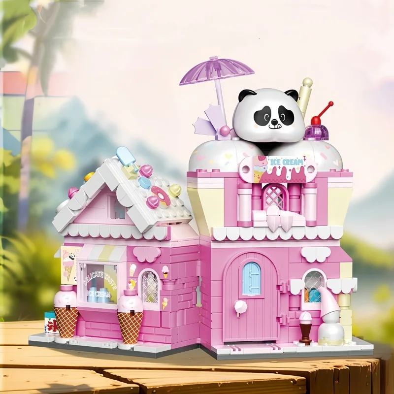 

KNEW BUILT Panda-themed Tea Shop Serie Model Building Block Toy-Create Your Own Selling Store,Endless Fun for Kids' Pretend Play