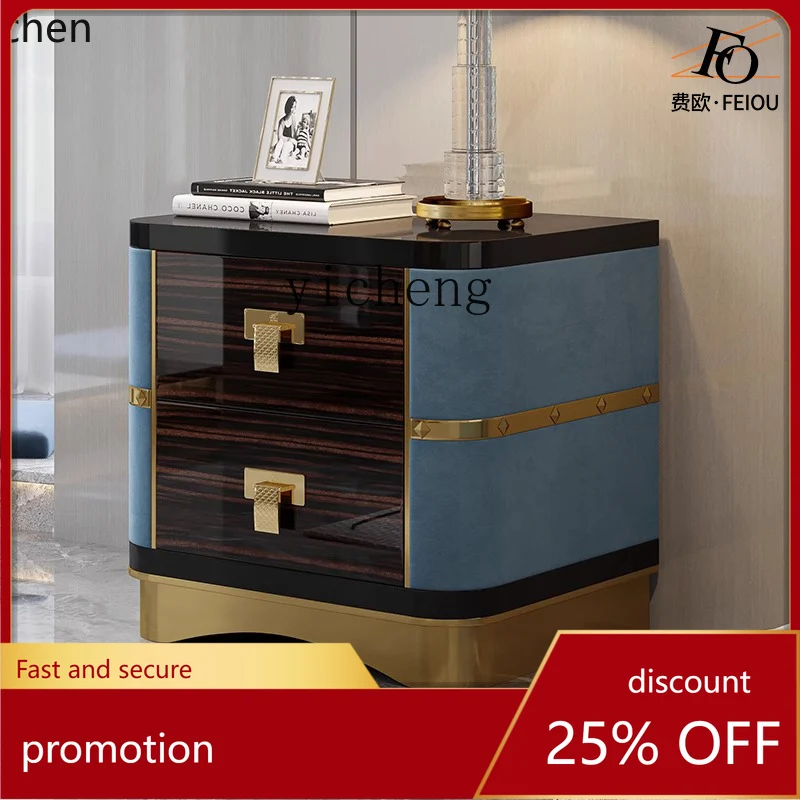 

HXL light luxury bedside cabinet green leather surface bedroom bedside storage cabinet