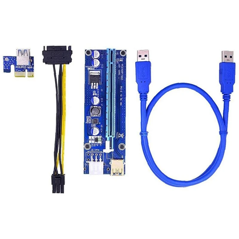 3Pcs PCI-E 1X To 16X Enhanced Powered Riser Adapter Card Blue VER009S Adapter Cable
