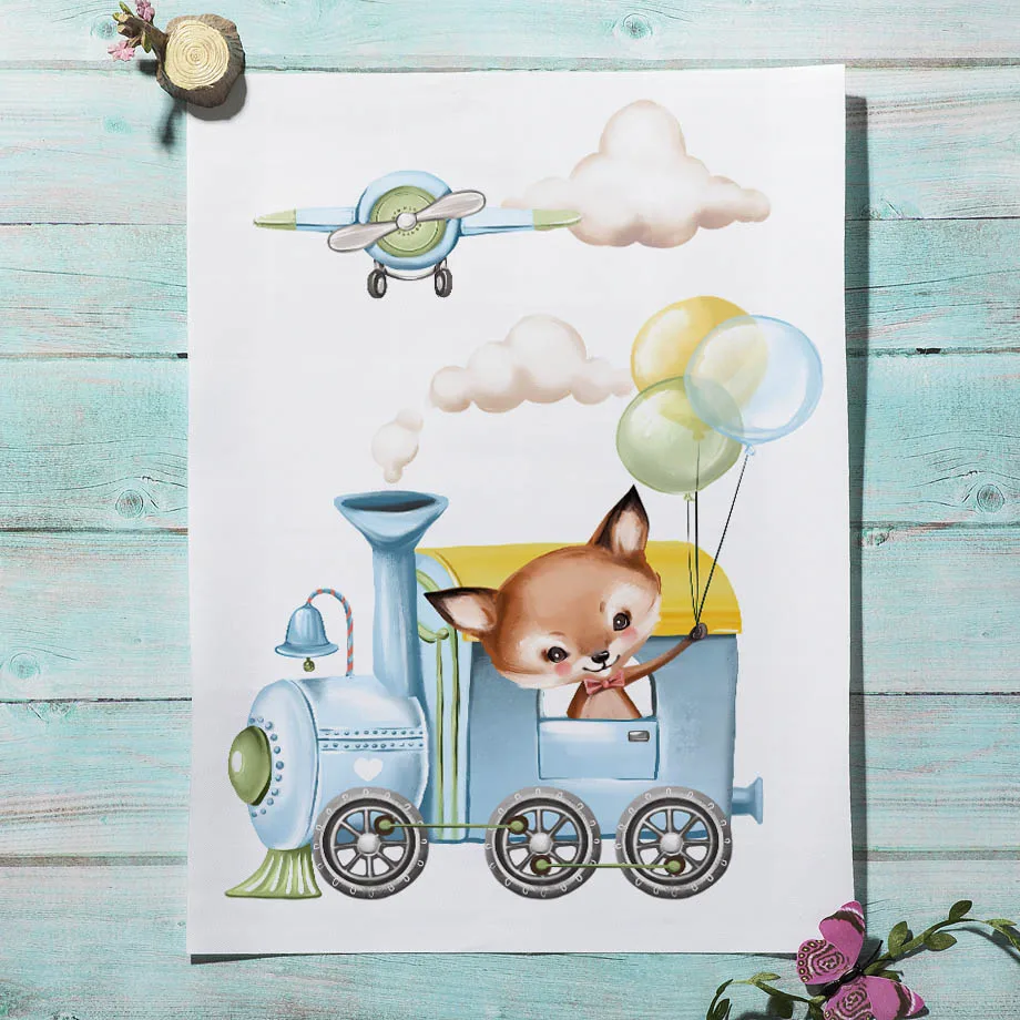 Frameless canvas paintings,Rabbit Bear Fox Car Aircraft Balloon Nursery Wall Art Canvas Painting Nordic Posters Prints Wall Pict