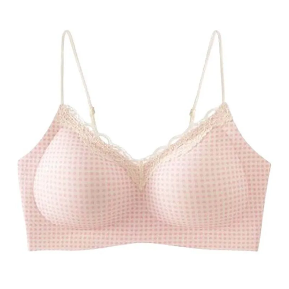 

Traceless Deep V Bra Korean Lace Wireless Bra Cartoon Rabbit Bear Shockproof Push Up Underwear Polka Dot Grid Pattern