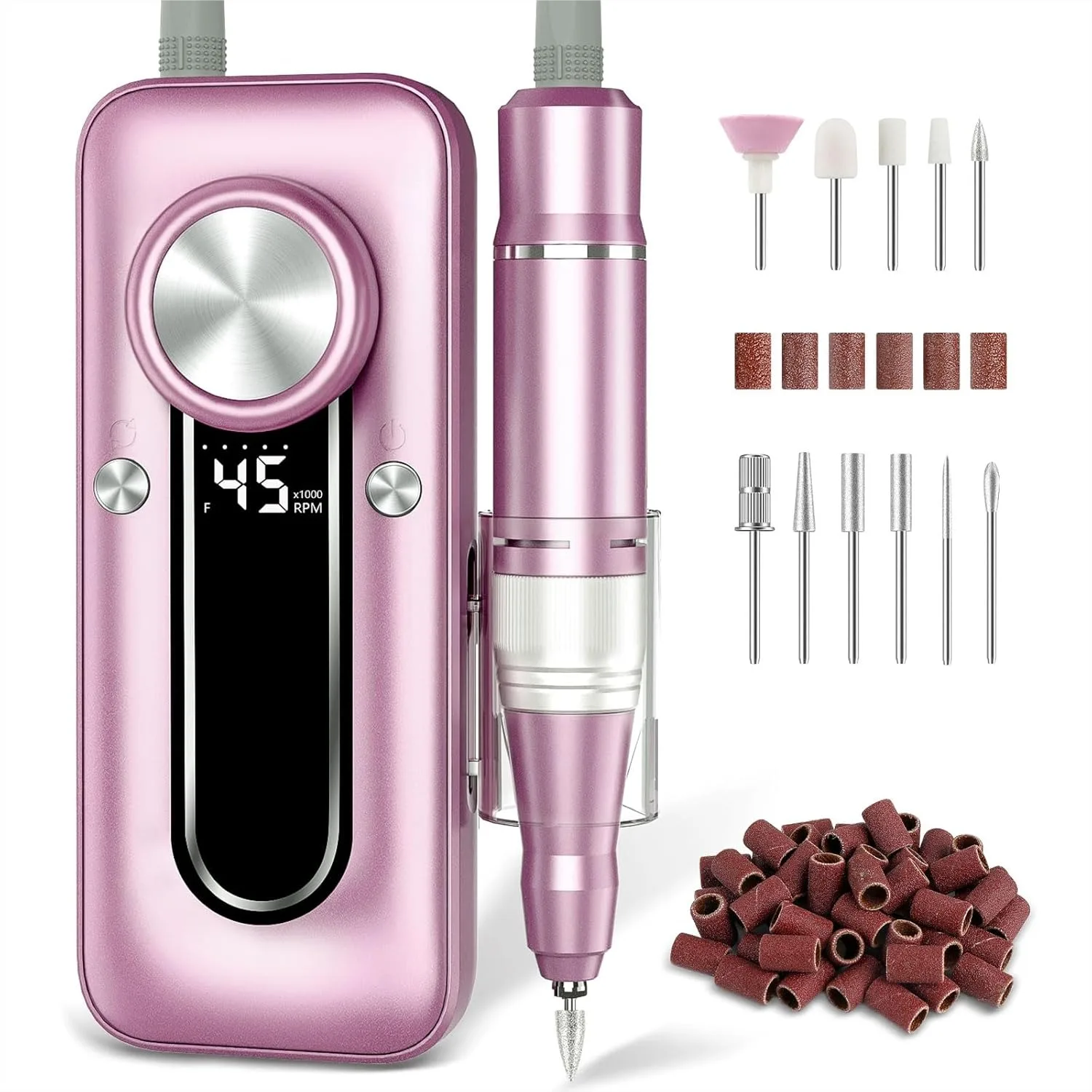 Electric Nail File Kit 45000 RPM Professional Efile Nail Set, Cordless Rechargeable with 11 Bits for Salon Home Use - Efficient