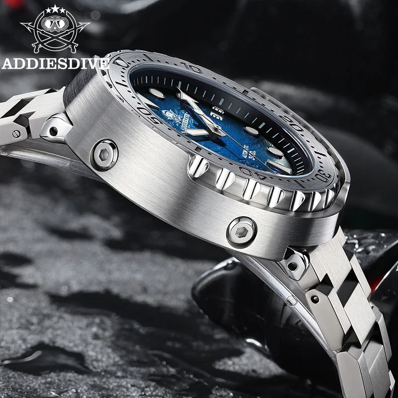 Addiesdive رجل التلقائي الغوص ساعة مقاوم للماء 300 متر سوبر مضيئة الياقوت الزجاج الساعات الذكور 41 مللي متر الفولاذ المقاوم للصدأ ساعة اليد