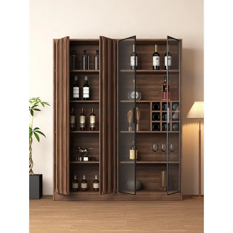 Wine Cabinet Living Room Wall Display  New Walnut Standing Glass Storage Locker Figure Cabinet
