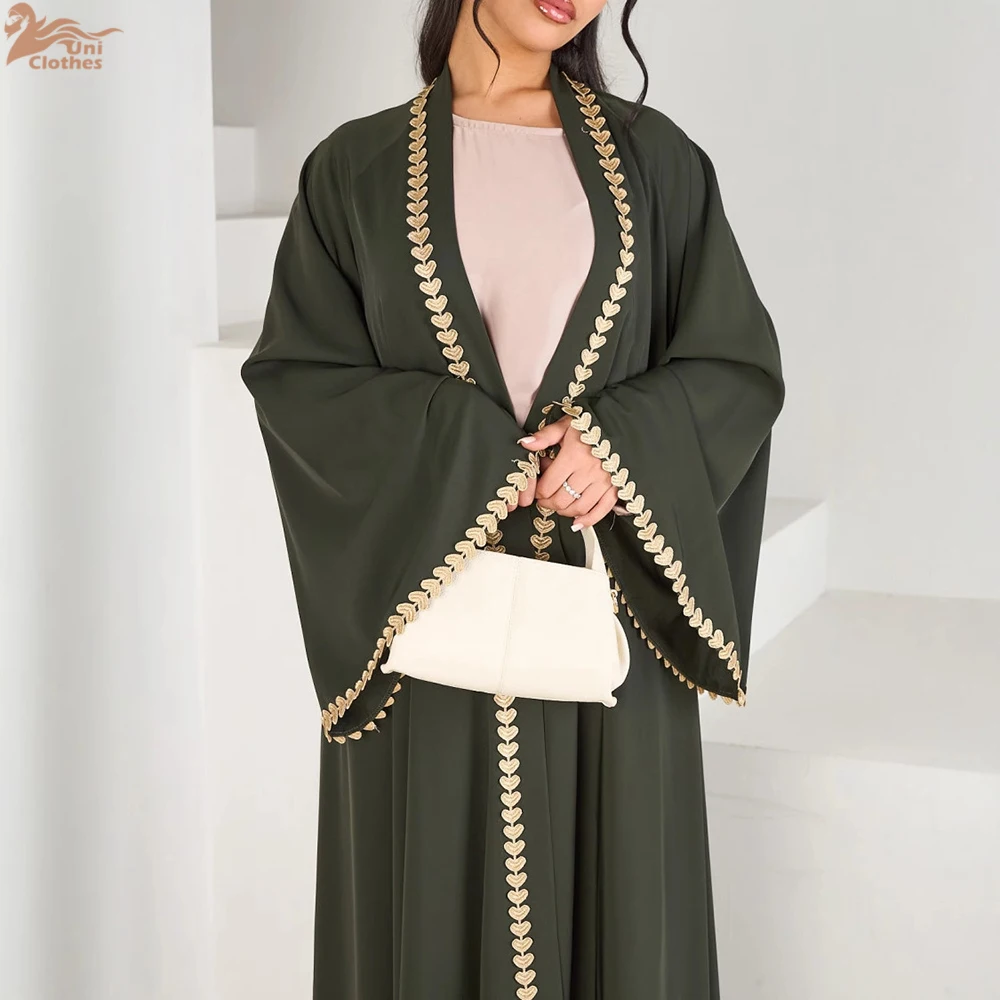 

2025 Eid New Fashion Applique Open Abaya Dubai Cardigan Kimono Abaya Muslim Long Sleeve Maxi Dress Modest Muslim Women Abaya