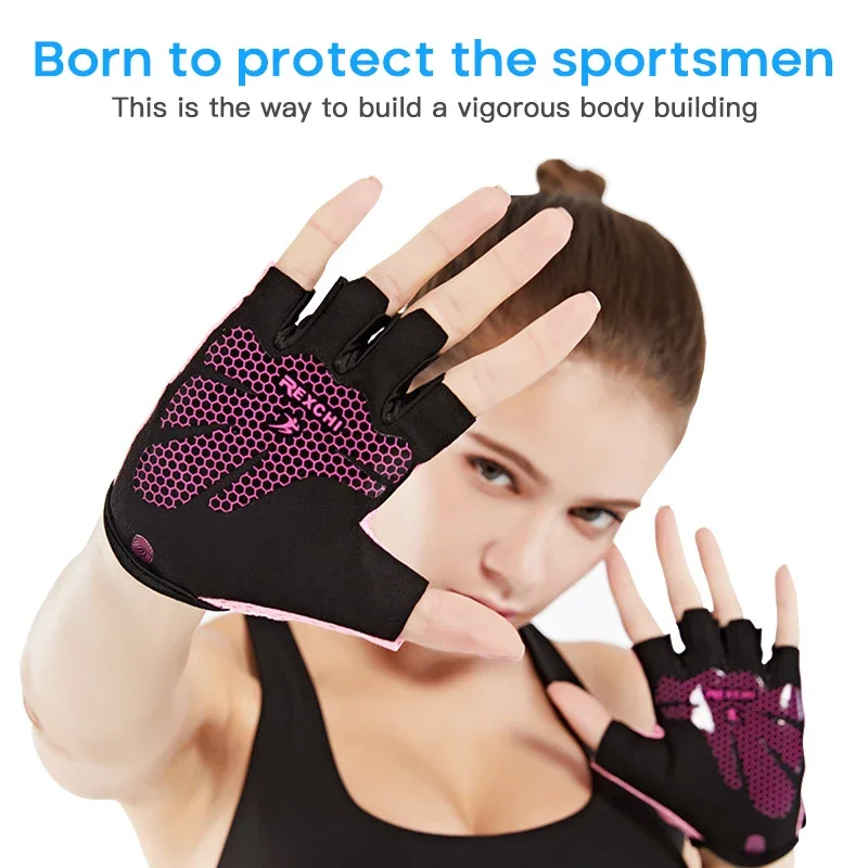 Men Gym Gloves Half Finger Cycling Gloves Pro Fitness Body Building Training Sports Exercise Gloves