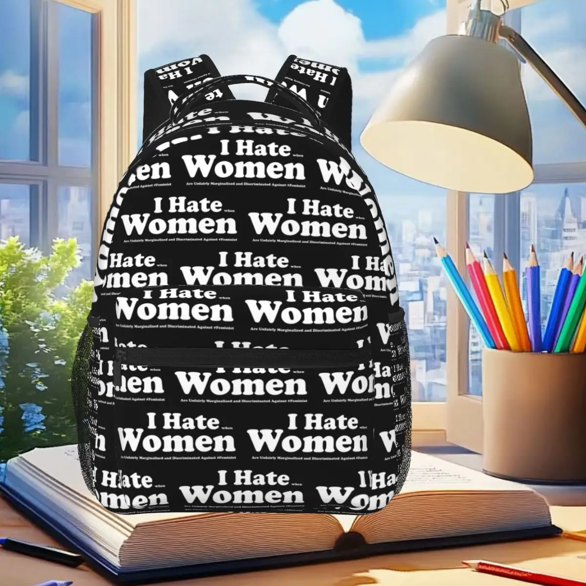 

I Hate Women Funny Feminism Backpack Student Boys Girls BookBag Kids School Bag Computer Shoulder Bags for Men Women