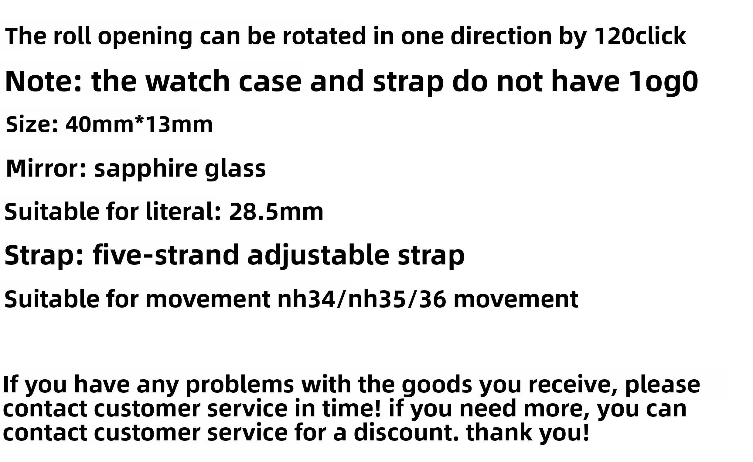 40MM Stainless Steel Case Strap Ring Set 5 Beads Strap Sapphire Glass Fit for NH34/NH35 Movement