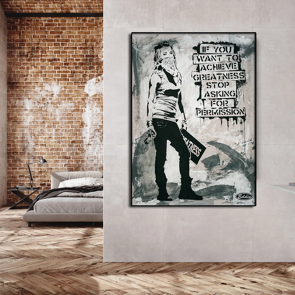 Achieve Greatness Graffiti Banksy Poster Inspirational Decorative Picture Wall Art Interior Paintings for Living Room Home Decor