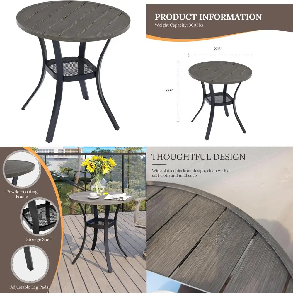 Outdoor Patio Table Round Metal Dining Table with Storage for Lawn Garden, Weather-Resistant 2 Person
