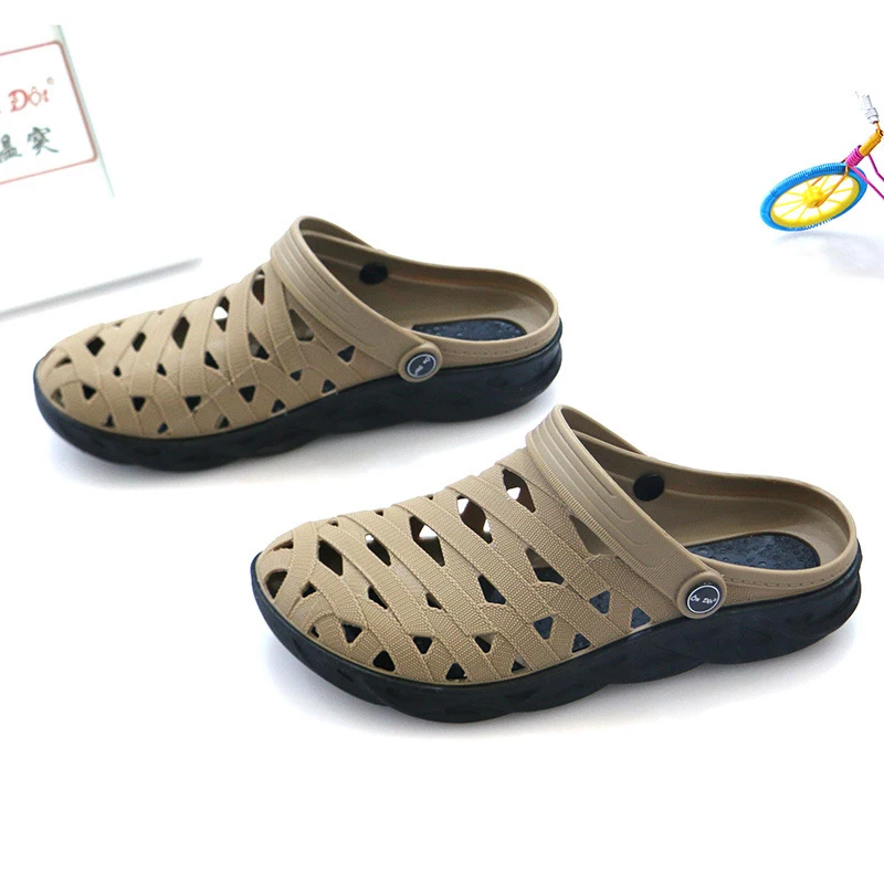 New Men\'s Slippers Sandals Summer fashion Outdoor Casual Dual-use Shoe Anti-skid Breathable Silicon Gel Hollow Shoes