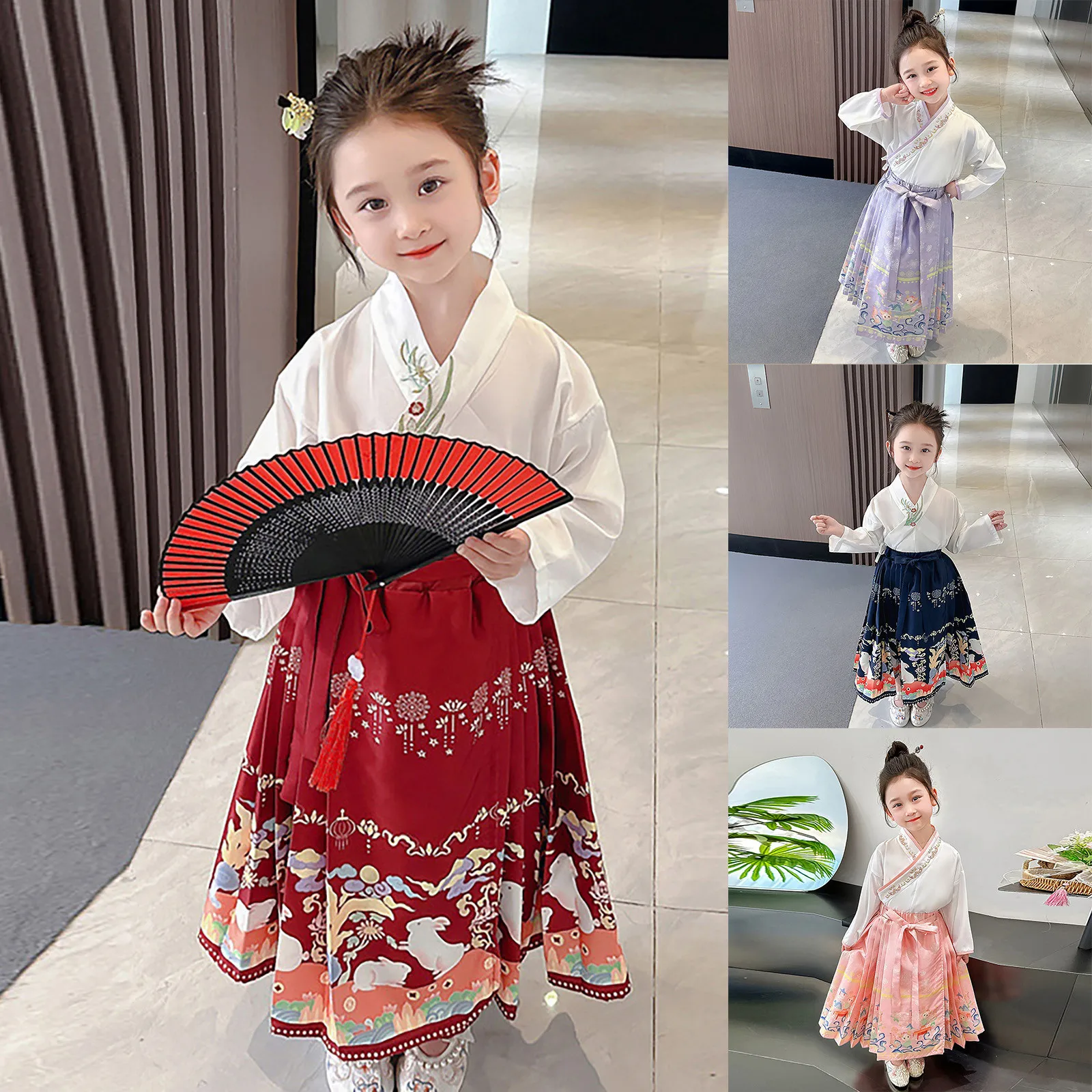 Tang Costume Cosplay Chinese Ancient Hanfu Girl'S Princess Horse Face Skirts With Tops Set Sweet Antique Style Girls Costume