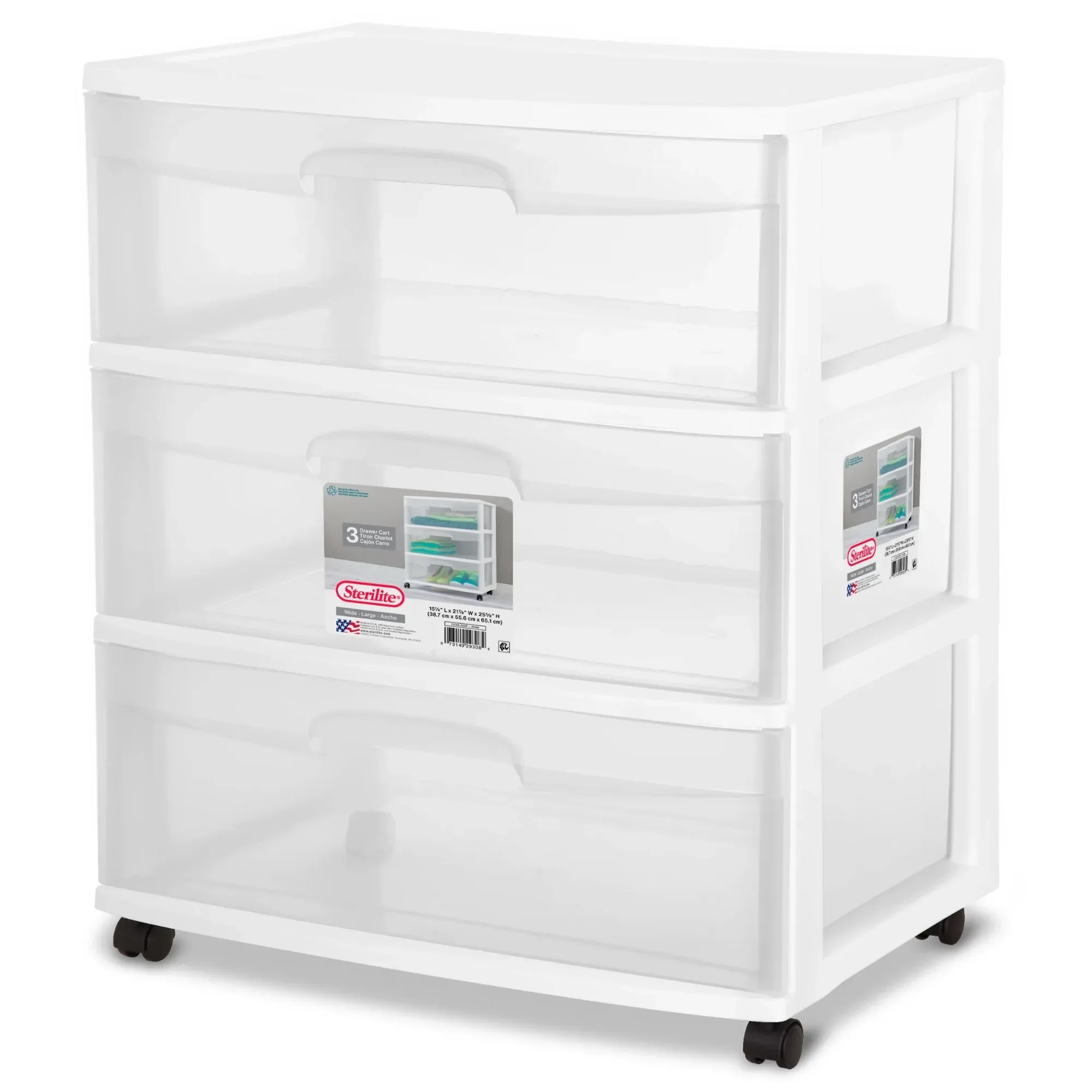 White Wide 3-Drawer Rolling Storage Cart, Clear Plastic Organizers for Bedroom Office Kitchen Bathroom, Versatile Cart