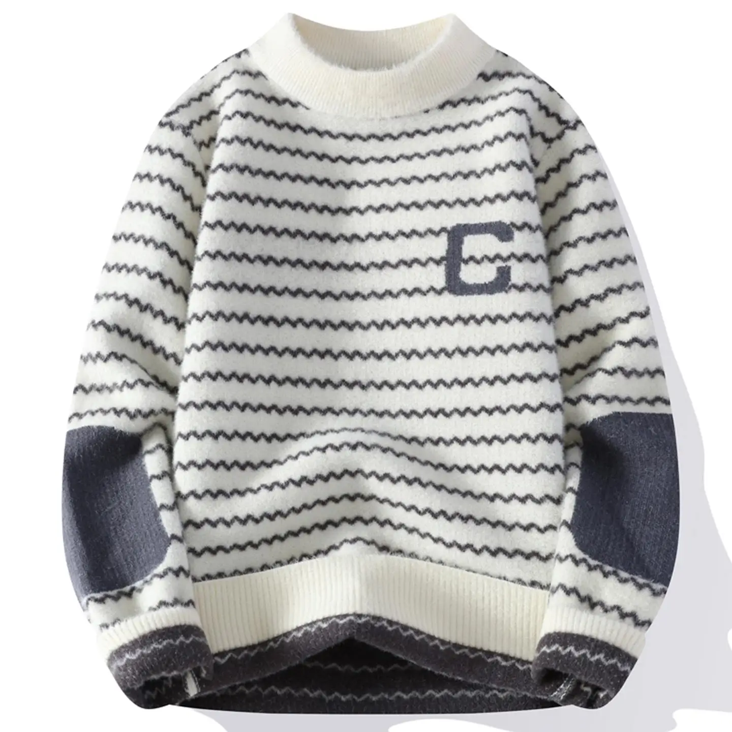 

Мужской осенне-зимний утепленный длинный свитер из норкового вельвета с высоким воротником, вязаный базовый слой для подростков и молодежи