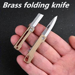 Brass Mini Folding Knife Sharp Unboxing Fruit Knife Outdoor Self-Defense Keychain Pendant Gift Small Blade EDC Camping Tool