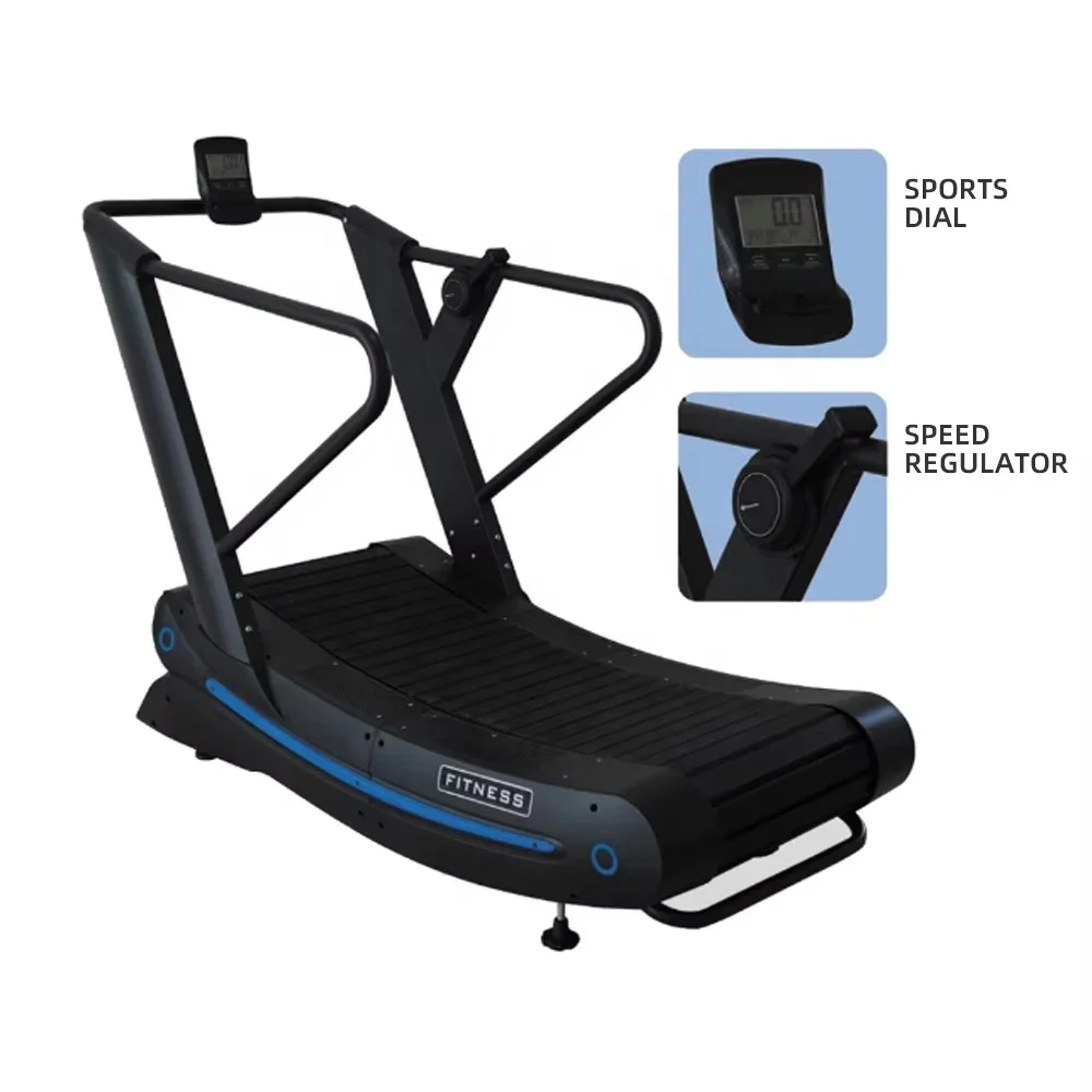 6-Level Adjustable Resistance & LCD Display Runner Machine Commercial for Gym Motorless Manual Curved Treadmill