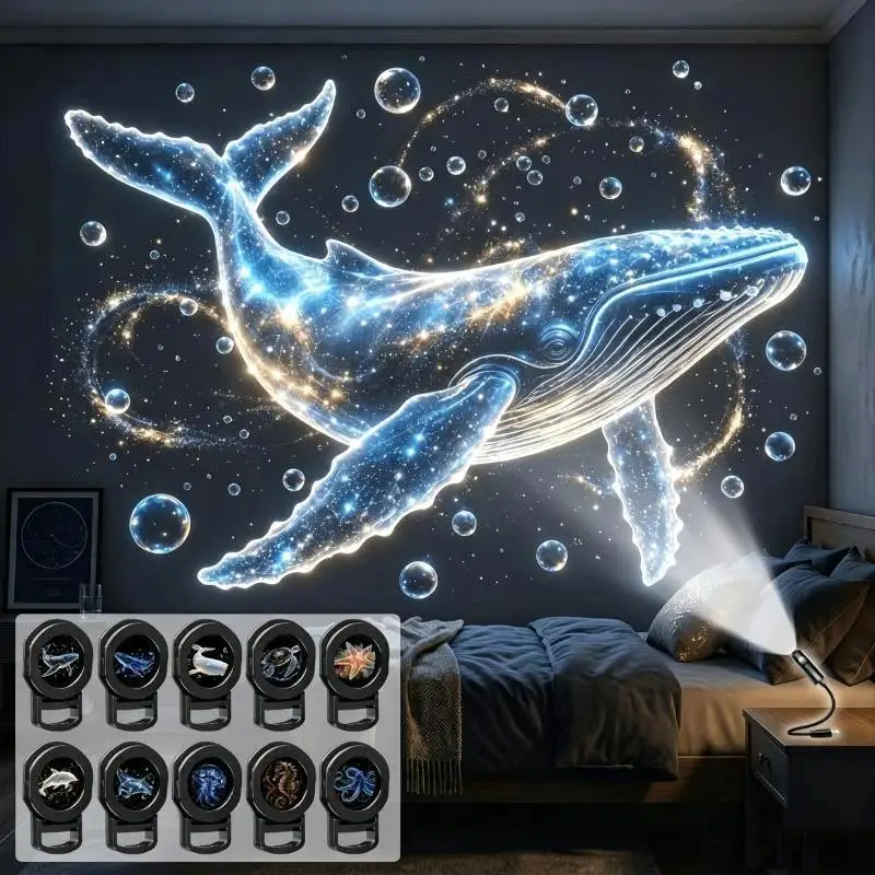 【B】1Set Ocean USB Projector Night Light 10 Replaceable Lamp Sheets For Ambient Light Home Bedroom Ceiling Projector Light