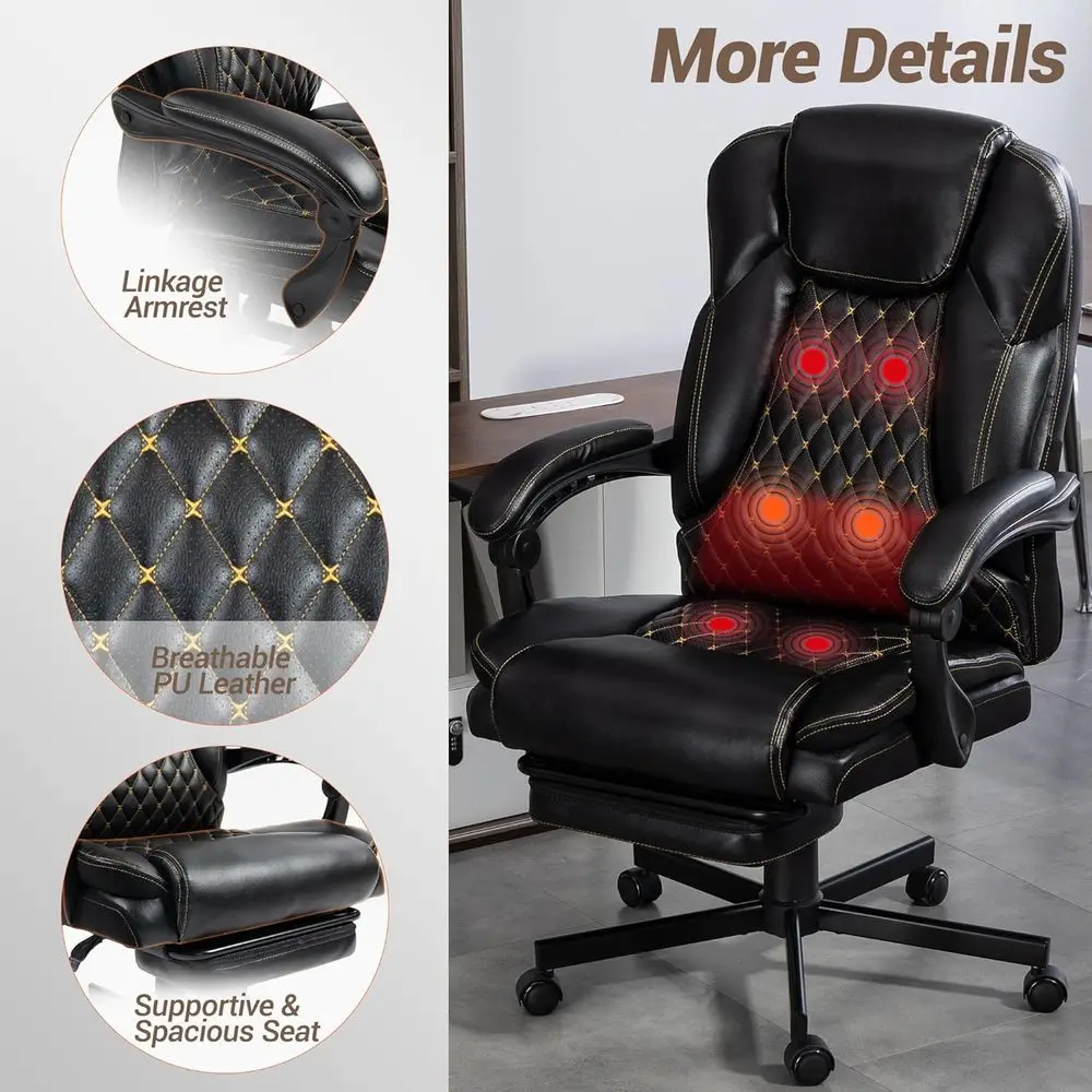フットレスト付きマッサージオフィスチェア、6点振動加熱エグゼクティブチェア、リクライニング機能付き人間工学に基づいたホームオフィスデスクチェア