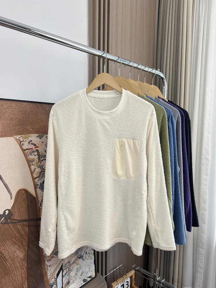 Lightweight outdoor light thin fleece unisex Long Sleeve T-Shirt base shirt with Small chest pocket Men's clothing