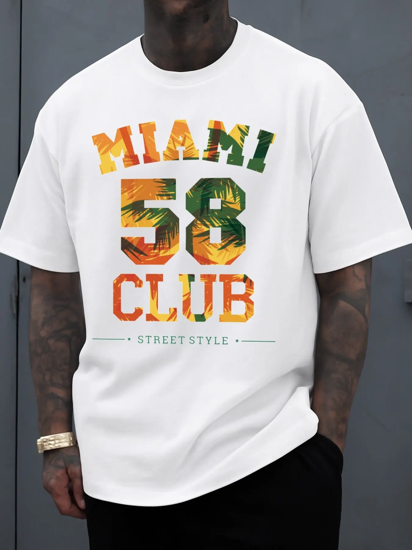 Men's Miami 58 Club Retro T-Shirt - Retro Print Round Neck Short-Sleeve T-Shirt, Breathable Regular Fit Casual Streetwear, Suitable for Summer, Father's Day Gift, Machine Washable - Iconic Style