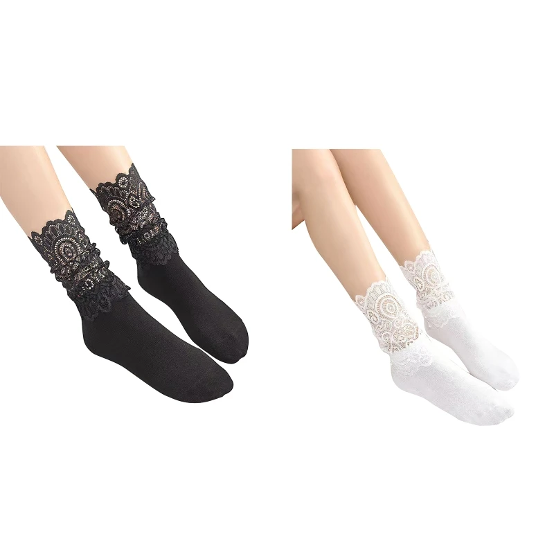 1 Pair Sexy Lace Floral Mesh Socks Women Black Hollow Short Cotton Sock for Ladies Elastic Retro Socks Female