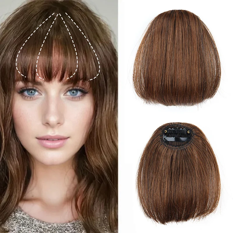 Flequillo Postizo con Clip para Mujer, Extensión de Cabello Sintético con Clip