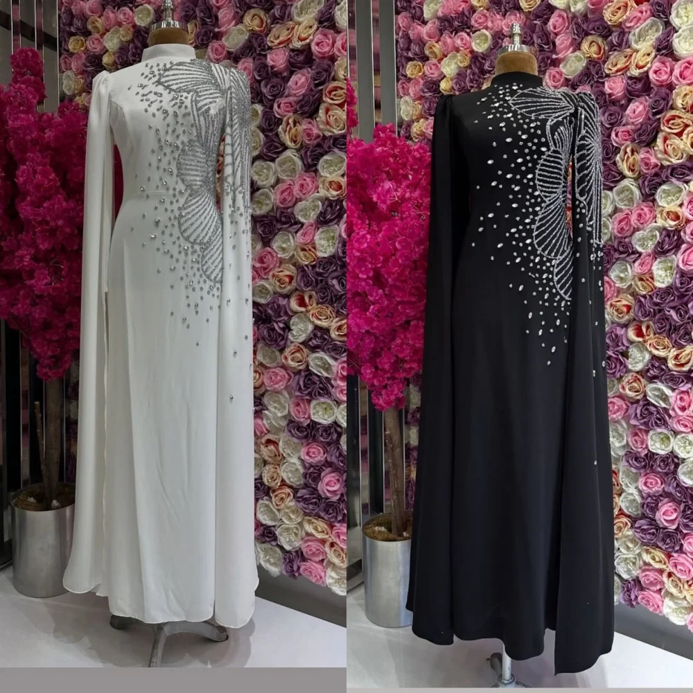 

Customized Modern Style Jersey Pleat Sequined Straight High Collar Long Dresses Bespoke Occasion Cocktail Matching