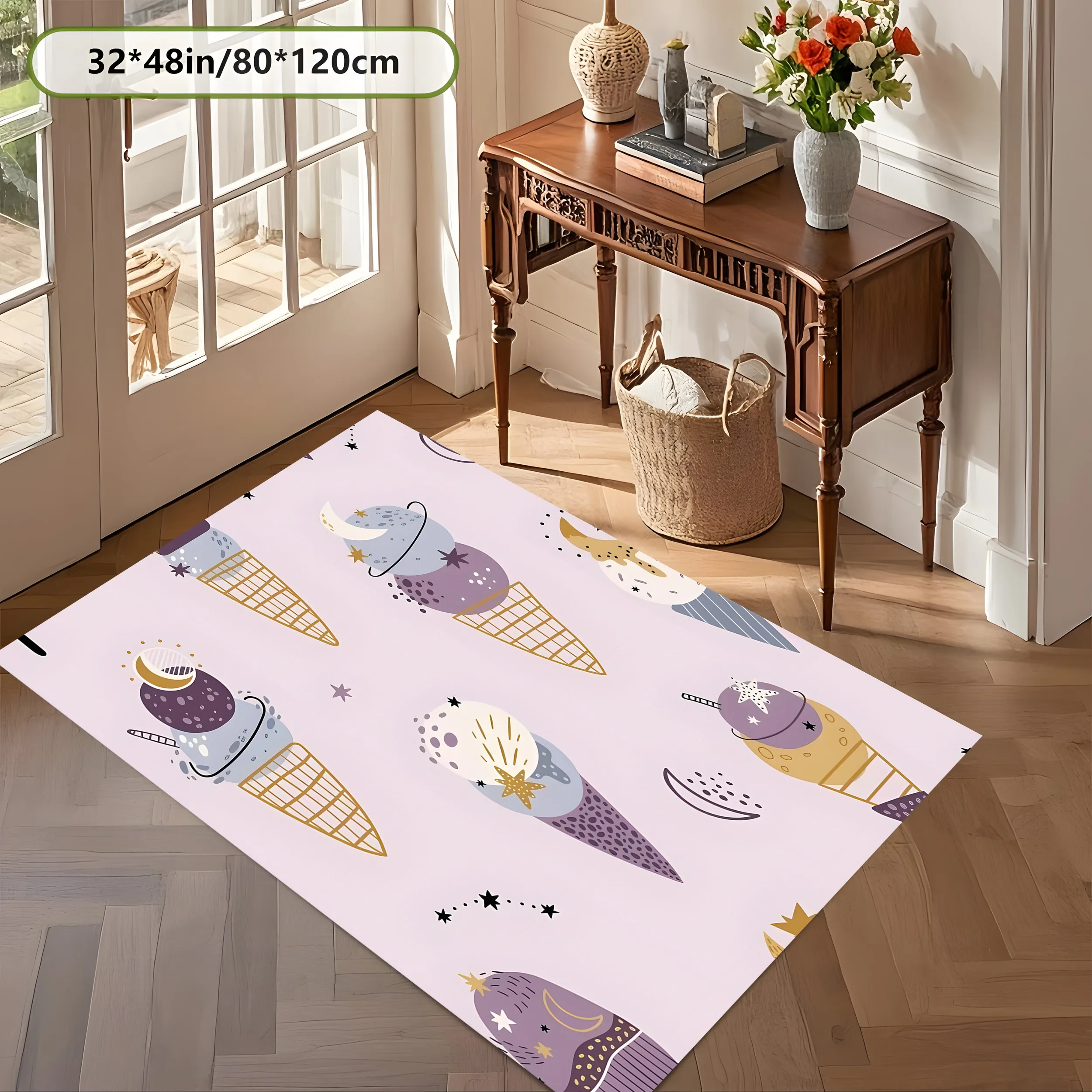 2D Large Carpet Star Moon Ice Cream Cone Soothing Sweet for Bedroom Living Room