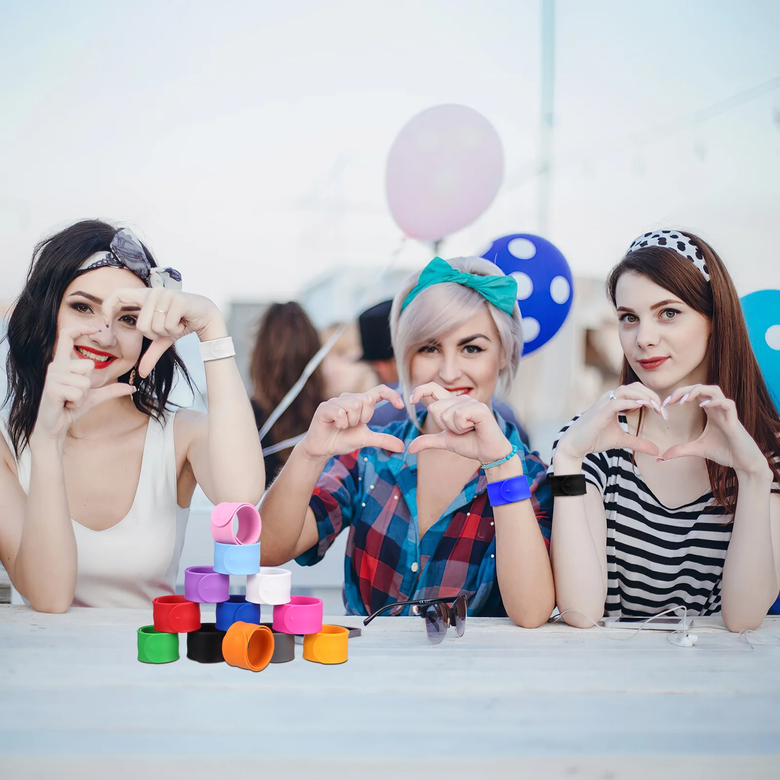 12pçs pulseiras de tapa de silicone, pulseiras flexíveis de pressão, cores sortidas, lembranças de festa, embrulho de faixas de papel, faixas de tapa