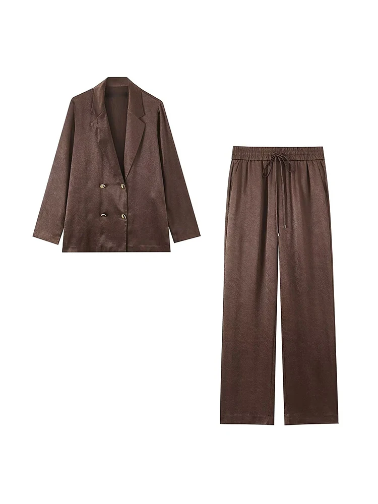2026 nieuwe damesmode casual revers lange mouwen dubbelgeknoopte losse colbert hoge taille wijde pijpen broek - afbeelding 2