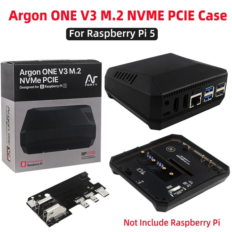 Raspberry Pi 5 Argon ONE V3 M.2 NVME PCIE Case Aluminum Shell Bulit-in PWM Fan Cooler + M.2 PCIe Expansion Board for RPi 5 Pi5