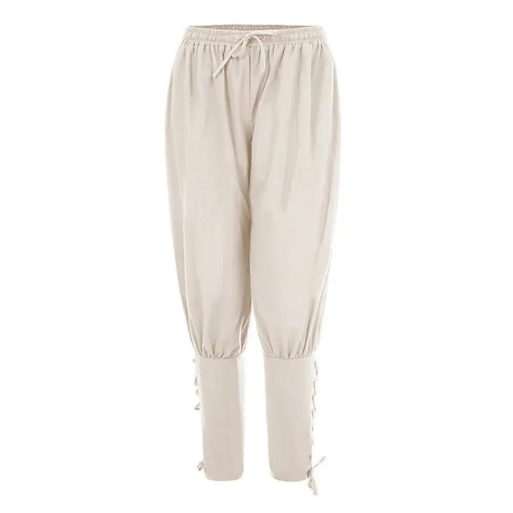 New Trendy Men's Casual Trousers Drawstring Pants Medieval Pirate Trousers Cotton and Linen Streetwear Pants Daily Wear