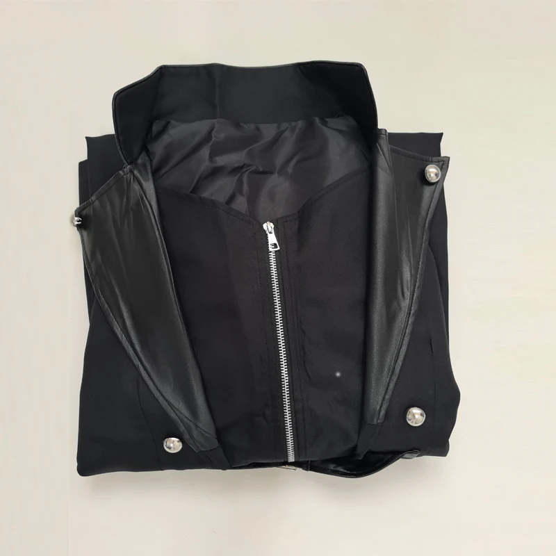 Men's Steampunk Gothic Long Trench Coat Jacket Double Breasted Zipper Punk Tops Cosplay Medieval Costume Black With Free Mask - view 5