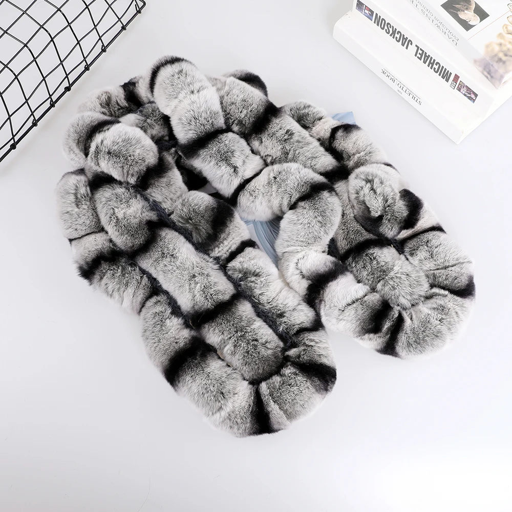 Genuine Women\'s Winter Warm Soft Real Rex Rabbit Fur Hand Sew Scarf Girl\'s Scarves Wraps Fashion Neck Warmer Shawl Scarfs