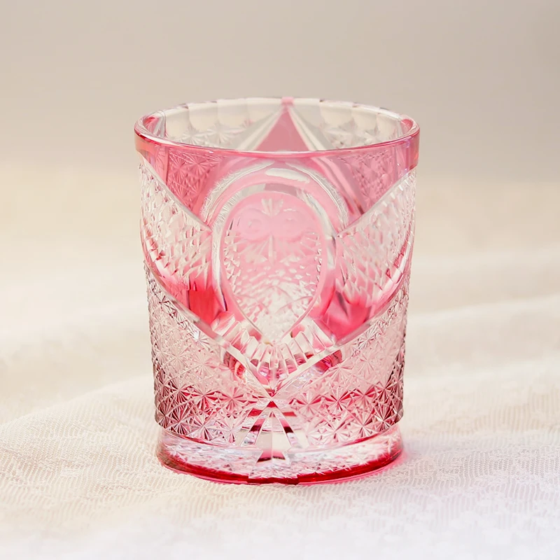 Edo Kiriko Стеклянное стекло ручной работы с розовой совой, классический японский стиль, бессвинцовое стекло, кристалл, чистое стекло ручной работы, розовое