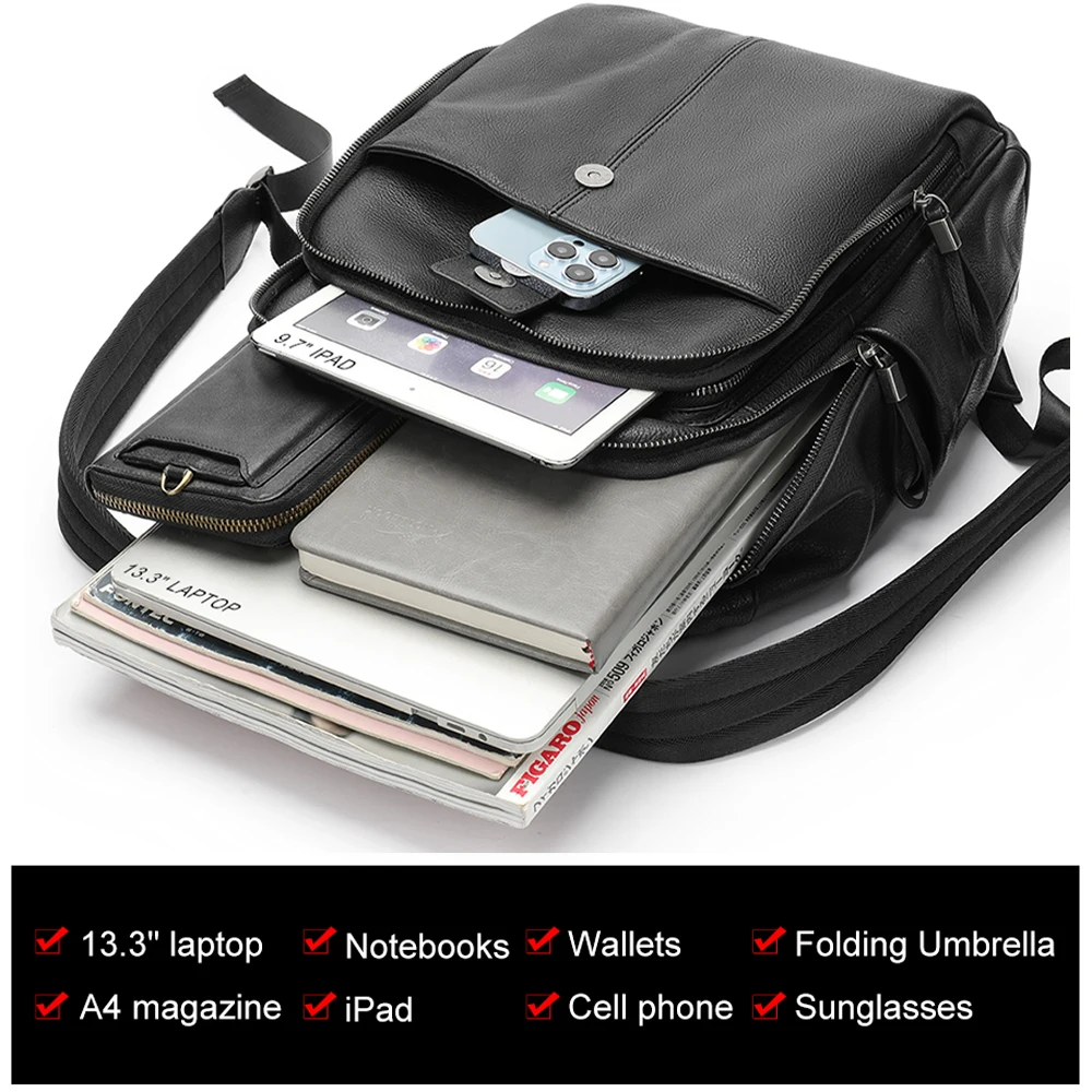 MVA Men Leather Backpack For Men Casual Women Female Backpacks For Student School Backpack Laptop 13.3\