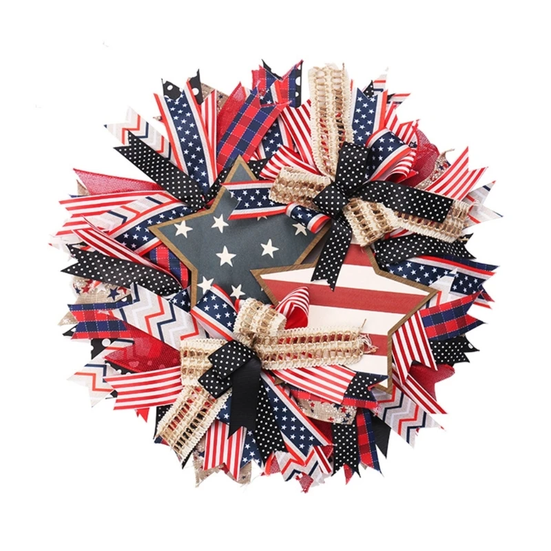 

Independence Day Wreath Perfect Holiday Gift 7.4 Handmade Garlands Door Hangable for Decorations Outdoor