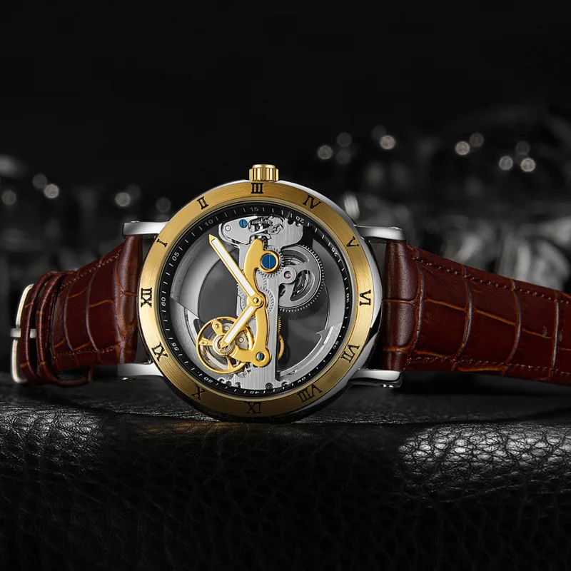 WLISTH Novo relógio mecânico masculino - esqueleto legal luminoso 30M à prova d'água relógio de pulso com pulseira de couro criativa