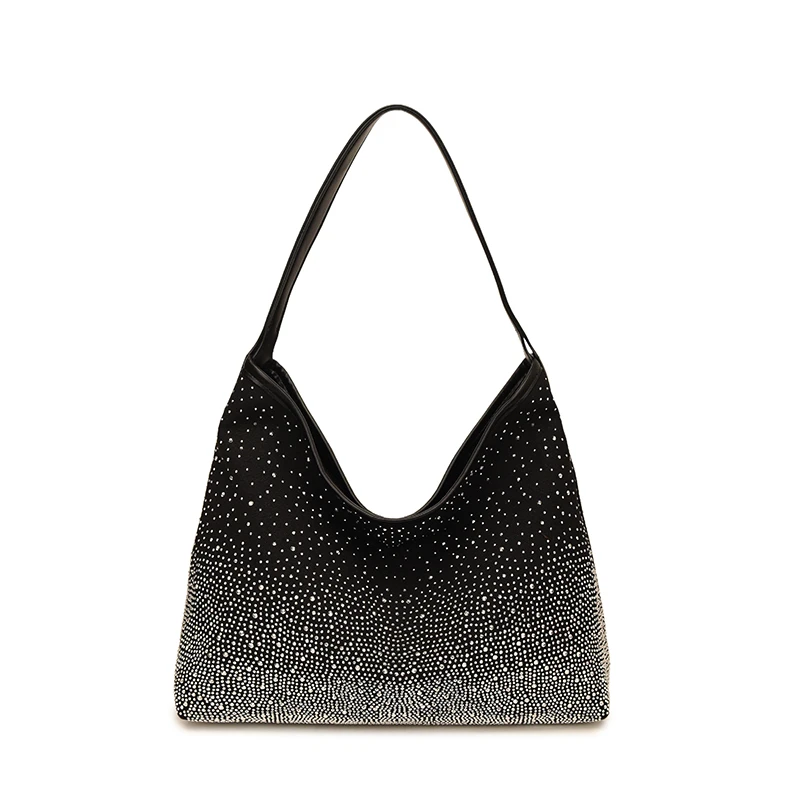 New Retro Fashionable Shiny Diamond Women's Bag 2025 Sparkling Commute Soft Shoulder Bag Large Capacity Underarm Bag Tote