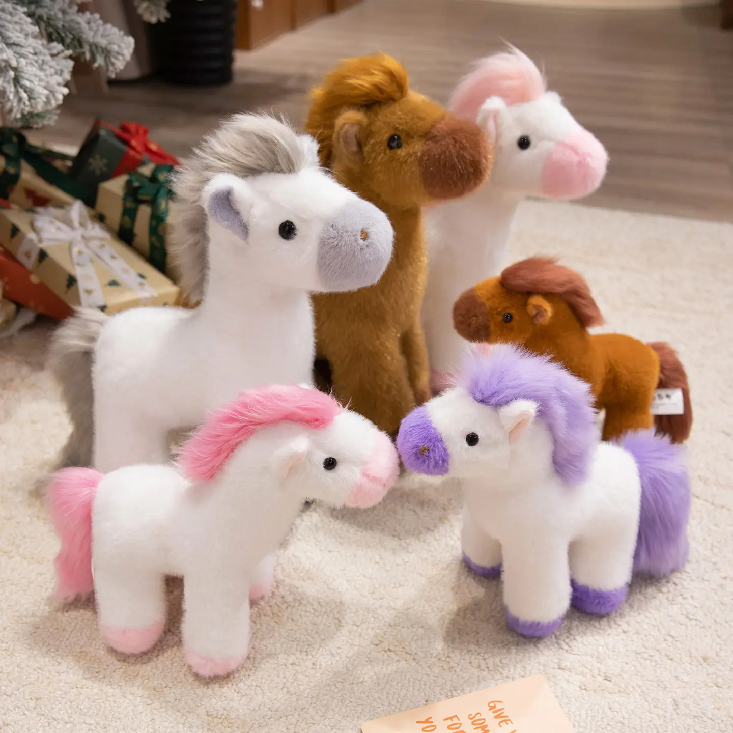 

25/35cm Standing Colorful Horse Doll Plush Toy Pink Brown Purple Grey Cartoon Animal Plushie Birthday Gift