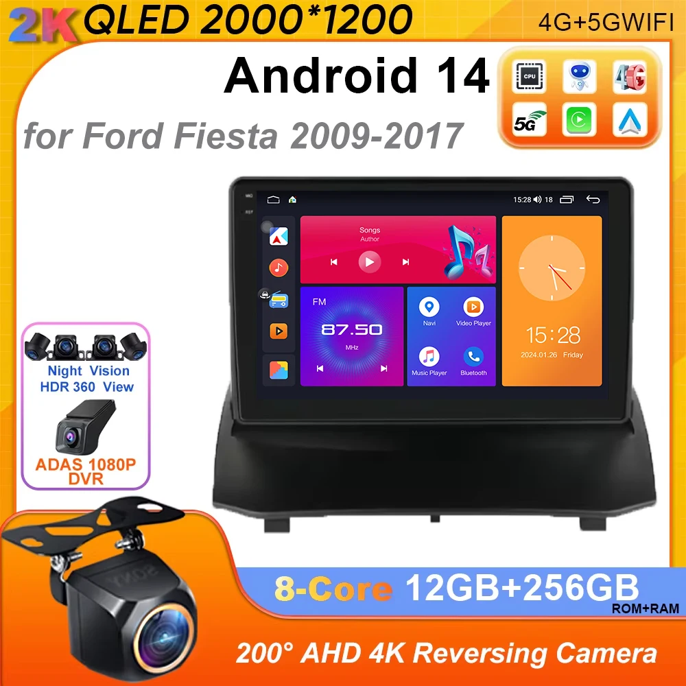 

Android 14 Car radio for Ford Fiesta 2009 2010 2011-2017 Multimedia Video player 2 din GPS Stereo Auto radio 4G dsp Carplay