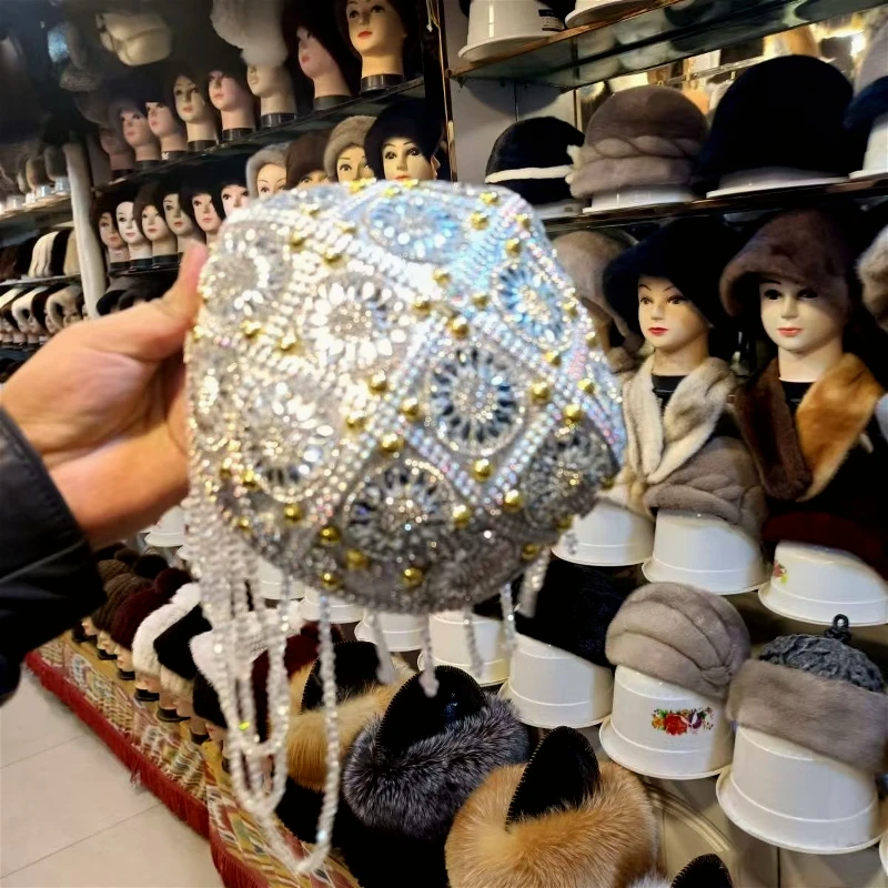 

Этнические кепки для женщин, роскошные блестящие шапки из бисера, африканская группа, танцевальные шапки для выступлений, вечерние шляпы, капот Kufi, модная шляпа-федора