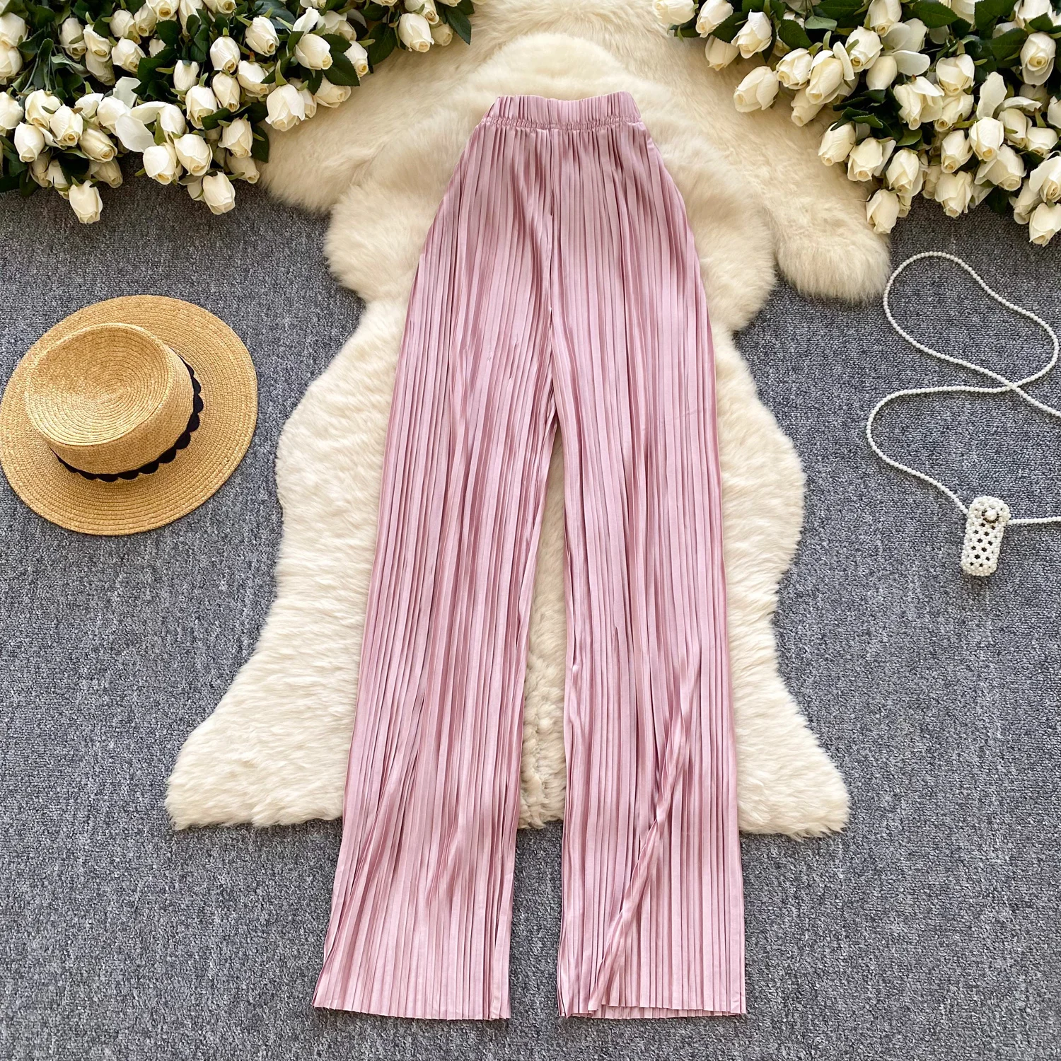 

Basics satin sexy Women striped Casual Vintage Metal and High Waist Korean High Street Clothing women clothing