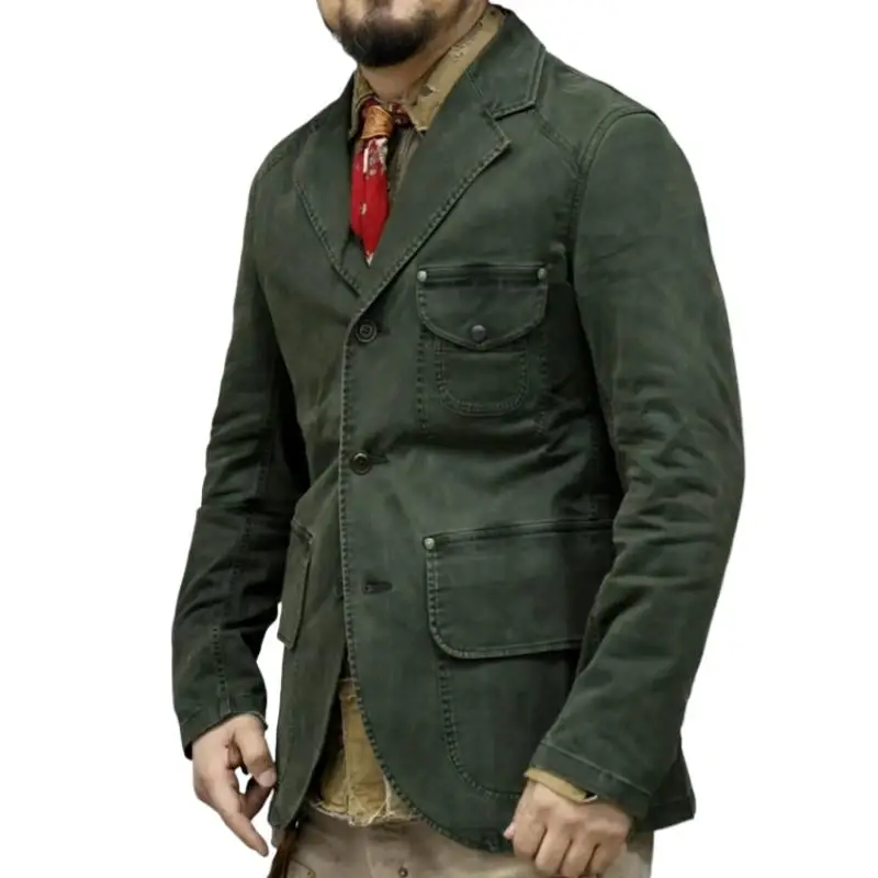 

Amekaji Wear Clothes Men Army Green Safari Jacket Casual Suit Jacket American Retro Autumn Niche Good Quality