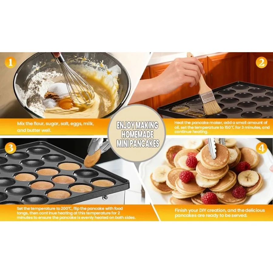 Mini Pancake Maker Commercial Grade Poffertjes Maker Non-Stick Surface for Breakfast Snacks Desserts