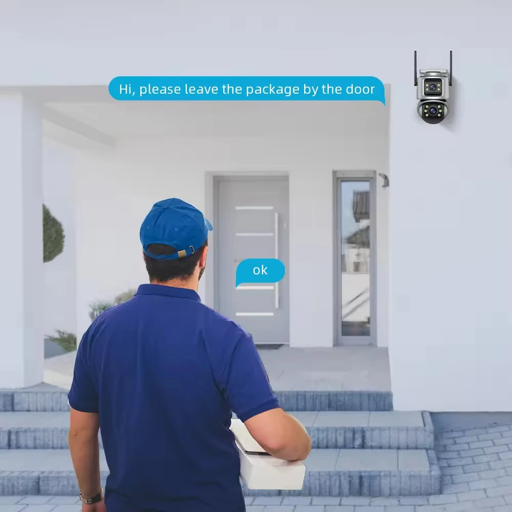 كاميرا واي فاي 8 ميجابكسل 4K خارجية فائقة الدقة بعدسة مزدوجة شاشات مزدوجة شبكة IP AI كشف الإنسان CCTV كاميرا الأمن ICSEE