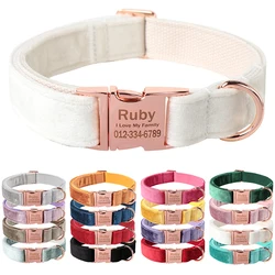 Personalized Dog Collars with Name Engraved - Soft Velvet Girl Dog Collars with Quick Release Metal Buckle