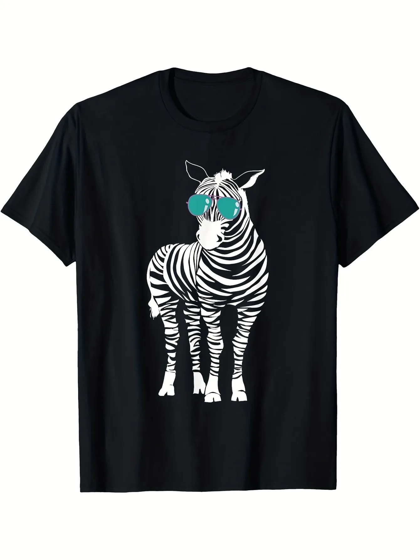 Men's T-shirt, Cool Zebra Fashion Eyeglass Pattern - Animal Print Casual Round-neck Short-sleeved Shirt, Suitable for Wildlife